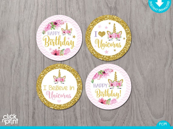 unicorn birthday cupcake toppers print yourself printable etsy