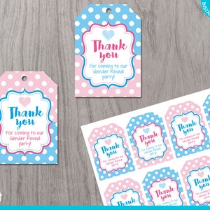 Gender Reveal Print Yourself Thank You Tags for Baby Shower, Printable Favor Tags, Gender Reveal Thank You Tags