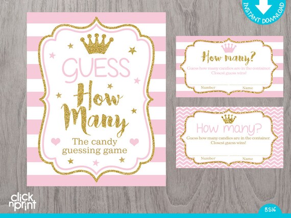 Pink and Gold Glitter Candy Guessing Game Print Yourself Princess Baby Shower, Candy Guessing Game, Baby Shower Games Il_570xn