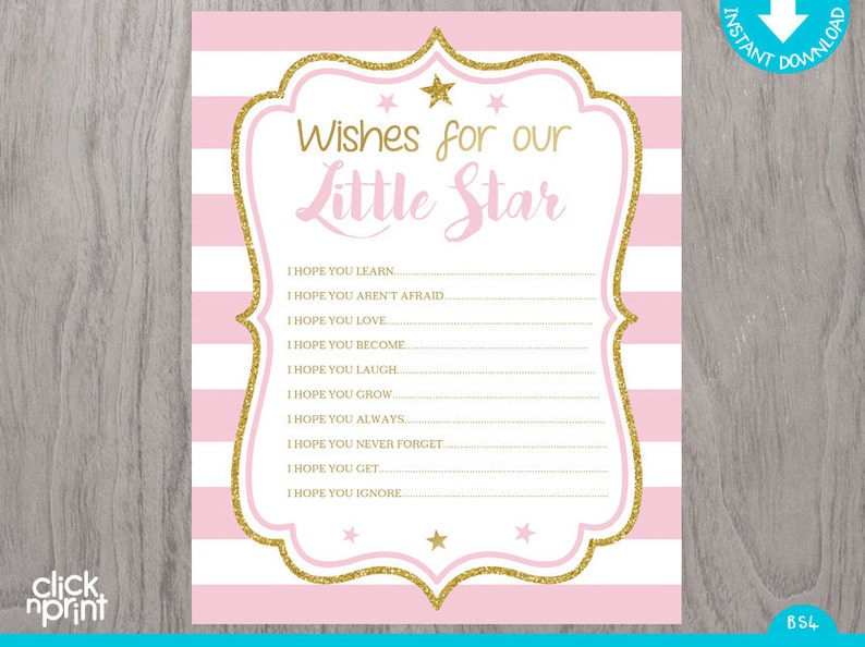 Pink and Gold Print Yourself Wishes for Baby Game, Pink and gold Baby shower, Gold Glitter Wishes for Baby, Baby Shower Decoration image 1