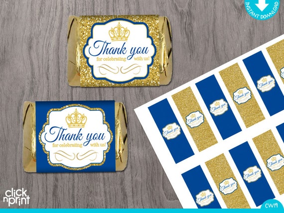 Baby Shower Royal Blue and Gold Print Yourself Nugget Chocolate Bar Wrappers, Prince Baby Shower, Prince Baby Shower Candy Wrappers Il_570xn