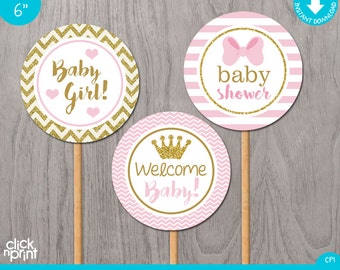 Pink and Gold Print Yourself Girl Baby Shower Centerpieces, Pink and Gold Girl Baby Shower Decoration