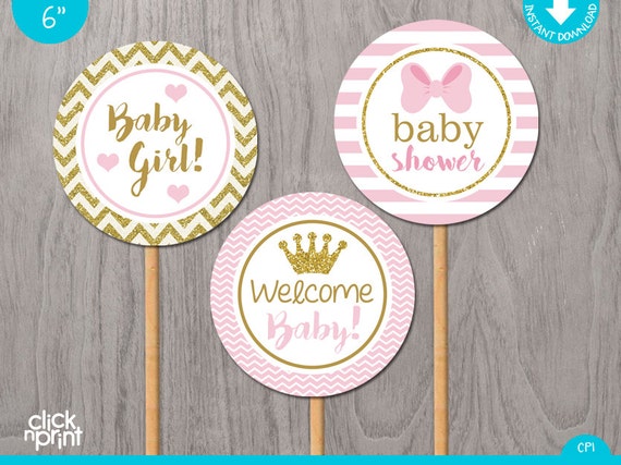 Pink and Gold Print Yourself Girl Baby Shower Centerpieces, Pink and Gold Girl Baby Shower Decoration Il_570xn