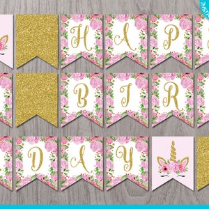 unicorn and flowers printable banner printable unicorn etsy