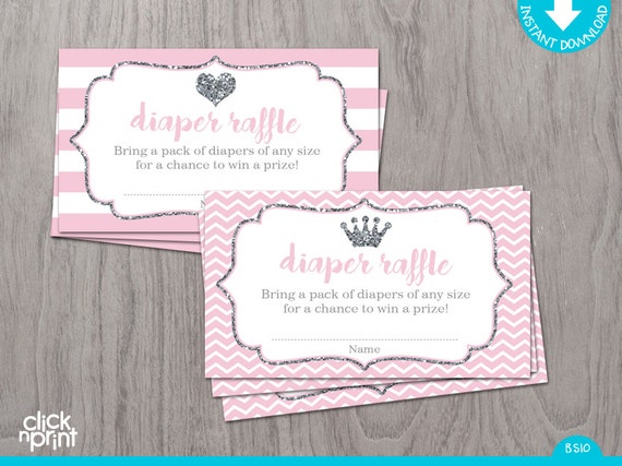 Diaper Raffle Ticket Pink And Silver Glitter Print Yourself Princess