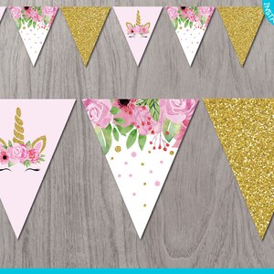 Unicorn and Flowers Printable Banner, Printable Unicorn Banner, Unicorn Girl Baby Shower or Birthday Banner