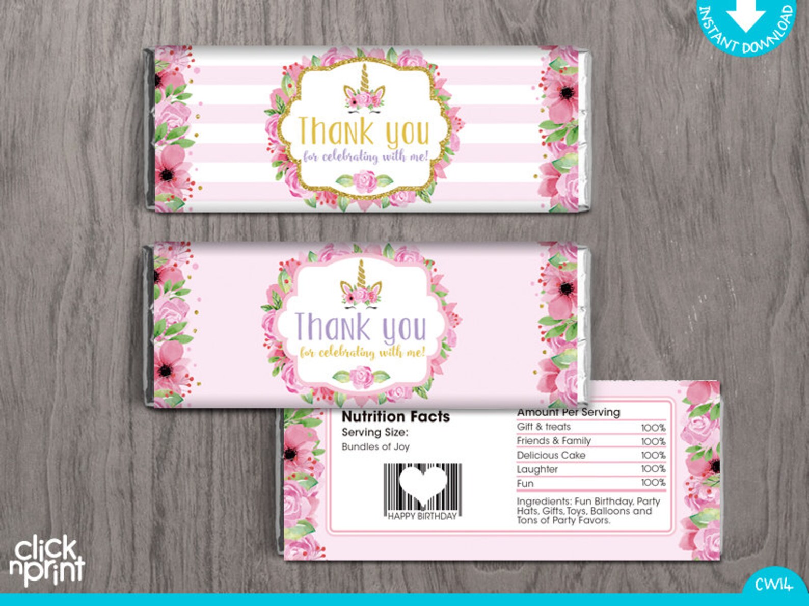 Unicorn Birthday Print Yourself Candy Bar Wrappers ANY AGE - Etsy