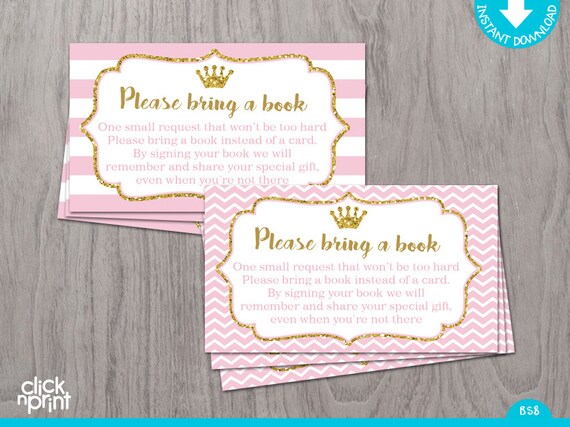 Pink and Gold Glitter Book Request Card Print Yourself, Princess Baby Shower, Book Request Card, Baby Shower Games, Baby Shower Decor Il_570xn