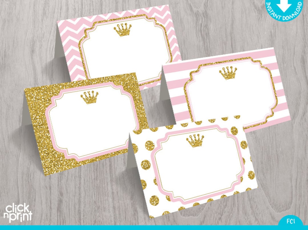 Pink and Gold Print Yourself Food Tent Cards, Printable Princess Place Cards, Princess Party ...