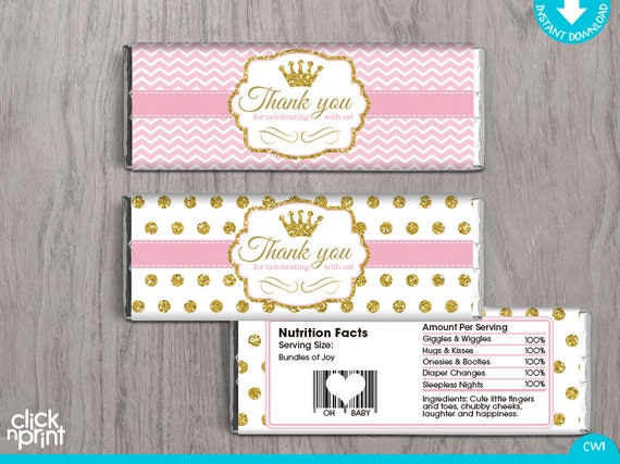 Baby Shower Pink and Gold Print Yourself Candy Bar Wrappers, Printable Candy Wrappers, Printable Chocolate Wrappers, Princess Baby Shower Il_570xn