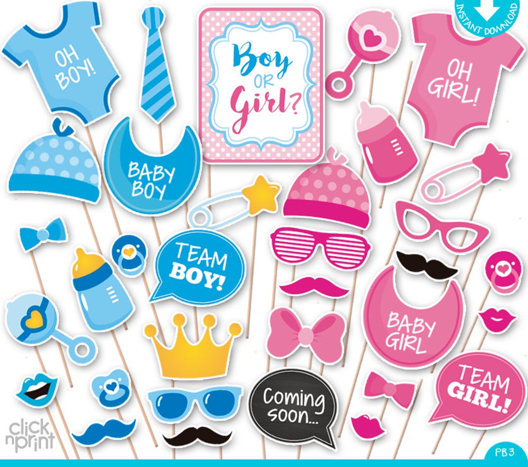 Gender Reveal Baby Shower Print Yourself Photo Booth Props