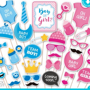 Gender Reveal Baby Shower Print Yourself Photo Booth Props - Baby Shower Printable Photobooth Props Set - Gender Reveal Photobooth