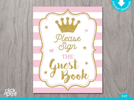 Pink and Gold Print Yourself Sign the Guest Book Sign, Princess Baby Shower Sign, Baby Shower Decoration, Sign the Guest Book Sign Il_570xn