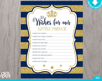 Prince Baby Shower Navy Blue Gold Glitter Print Yourself Party Sign, Prince Baby Shower Sign