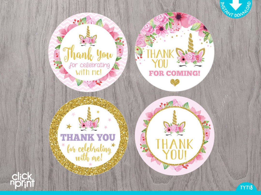 Unicorn Birthday Thank You Tags Print Yourself, Printable Party Circles ...