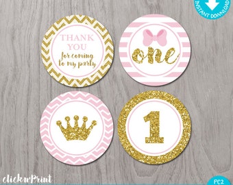 Pink and Gold Glitter 1st Birthday Centerpieces Print | Etsy