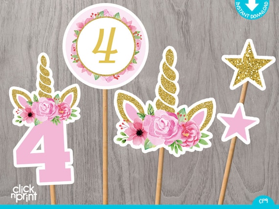 unicorn 4th birthday centerpieces print yourself printable unicorn
