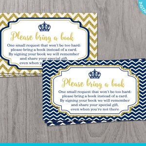 Navy Blue and Gold Glitter Book Request Card Print Yourself, Prince Baby Shower, Book Request Card, Baby Shower Games, Boy Baby Shower Decor