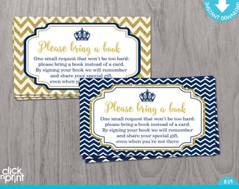 Navy Blue and Gold Glitter Book Request Card Print Yourself, Prince Baby Shower, Book Request Card, Baby Shower Games, Boy Baby Shower Decor