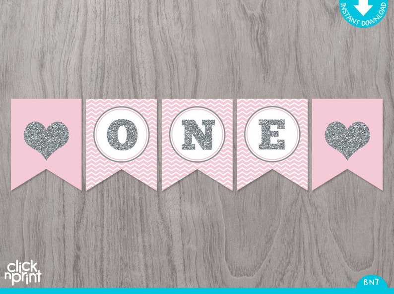 Pink and Silver Printable ONE Year Old Birthday Banner - Etsy