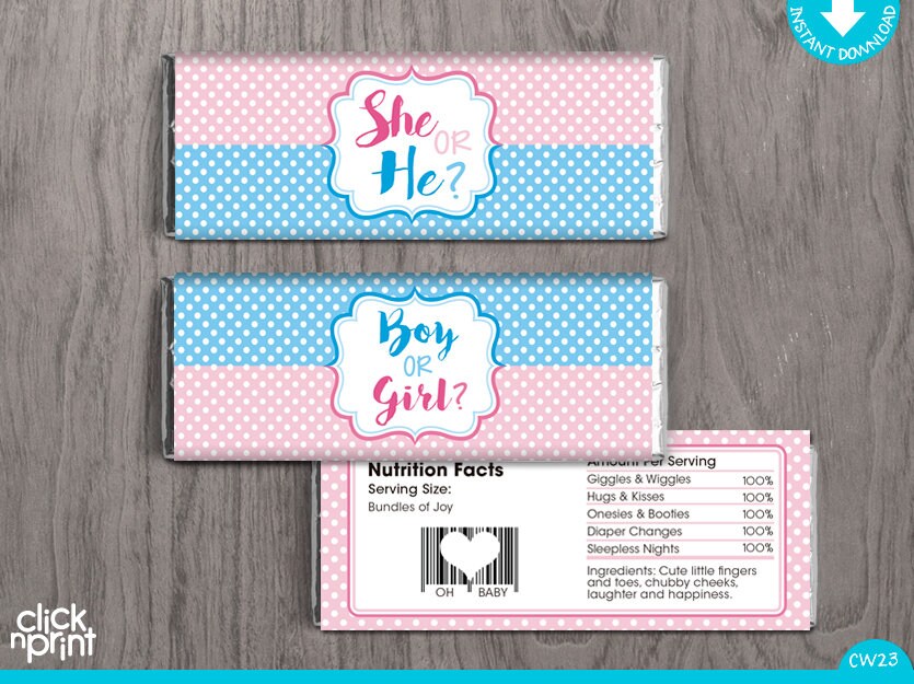 Gender Reveal Print Yourself Candy Bar Wrappers Printable Etsy