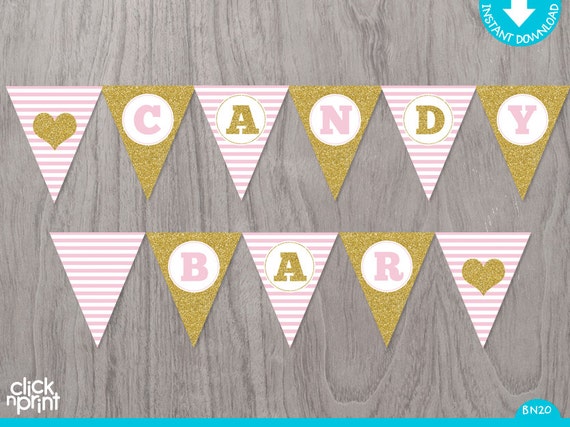 Pink and Gold Candy Bar Banner Print Yourself, Candy Bar Printable Banner, Baby Shower Banner, Bridal Shower Banner, Baby Shower Decoration Il_570xn