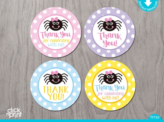 Itsy Bitsy Spider Birthday Thank You Tags Print Yourself, Printable Party Circles, Itsy Bitsy Decoration, Itsy Bitsy Spider Stickers or Tags Il_570xn