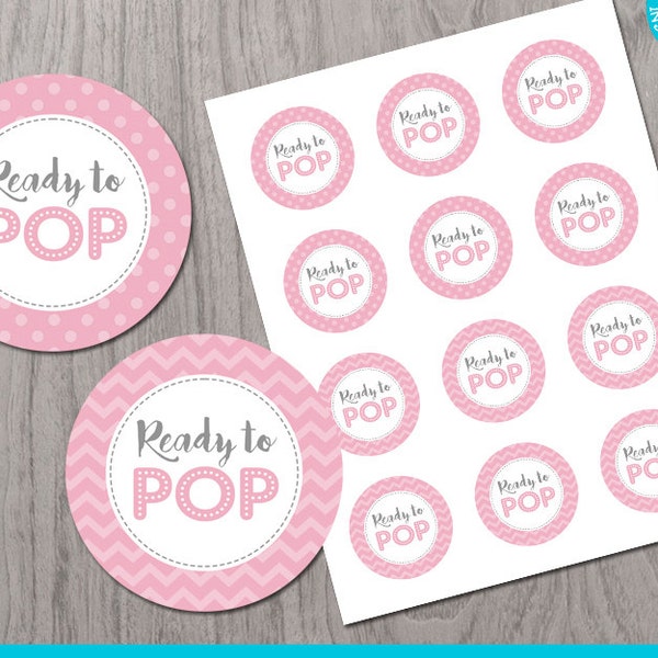 Pink Baby Shower Print Yourself Cupcake Toppers or Stickers Ready to Pop, Pink Girl Princess Baby Shower Printables, Decoration