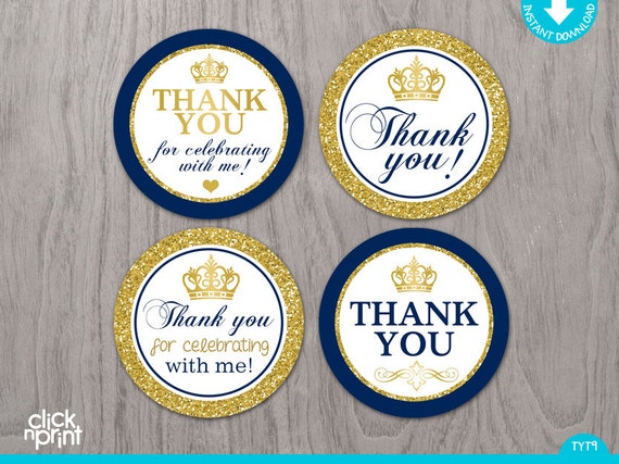 Navy Blue and Gold Glitter Baby Shower or Birthday Print Yourself Thank You Tags, Baby Shower or Birthday DIY Thank You Tags Il_570xn