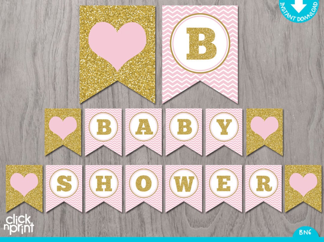 Pink and Gold Printable Baby Shower Girl Banner, Printable Baby Shower ...