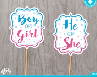 Gender Reveal Print Yourself Centerpieces, Gender Reveal Party Centerpieces, Baby Shower Decoration, Gender Reveal Party, He or She Party