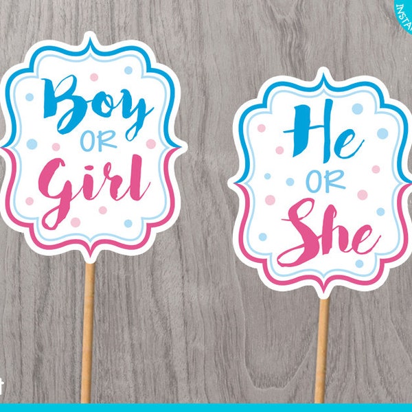 Gender Reveal Print Yourself Centerpieces, Gender Reveal Party Centerpieces, Baby Shower Decoration, Gender Reveal Party, He or She Party