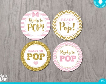 Pink and Gold Print Yourself Girl Baby Shower Cupcake Toppers or Stickers Ready to Pop, Pink and Gold Girl Baby Shower Decoration