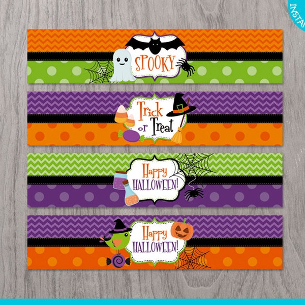 Halloween Print Yourself Water Bottle Labels, Halloween Printable Bottle Labels, Halloween Decoration