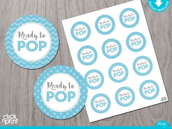 Blue Baby Baby Shower Print Yourself Cupcake Toppers or Stickers, Ready to Pop Stickers, Baby Blue and Grey Baby Shower Decoration Il_570xn