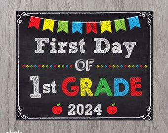 First Day of First Grade Sign Instant Download Print Yourself, First Day of 1st Grade Chalkboard Sign, Printable Back to School Sign