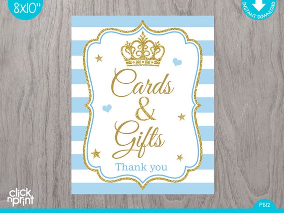 Baby Blue and Gold Glitter Prince Baby Shower Print Yourself Party Sign, Cards and Gifts Baby Shower Sign Il_570xn