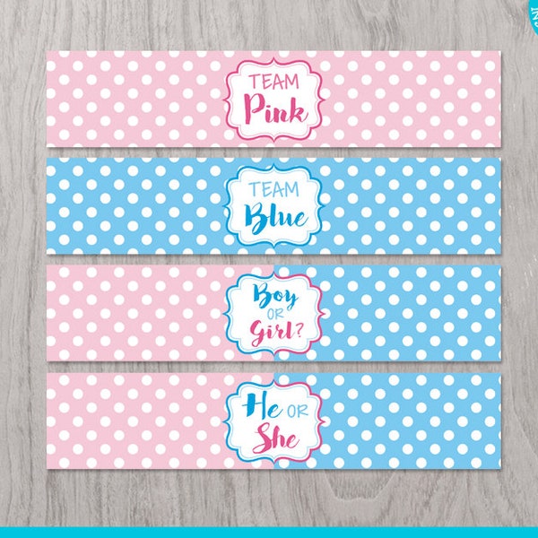 Gender Reveal Print Yourself Water Bottle Labels, Boy or Girl Baby Shower Water Bottle Labels, Girl or Boy Baby Shower Decoration DIY