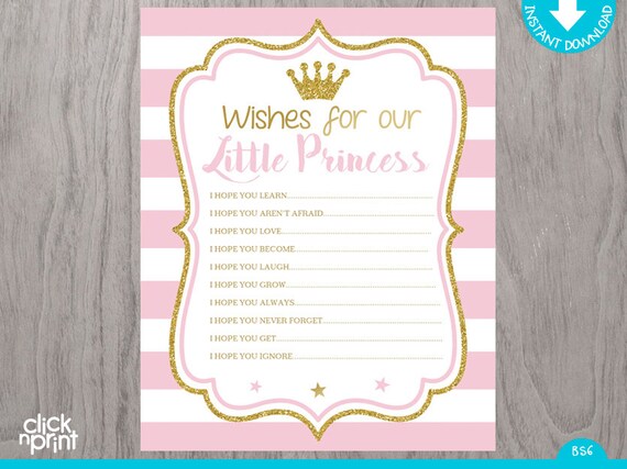 Pink and Gold Print Yourself Wishes for Baby Game, Pink and gold Princess Baby shower, Gold Glitter Wishes for Baby, Baby Shower Decoration Il_570xn