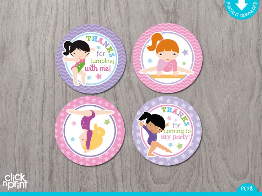 Gymnastic Print Yourself Cupcake Toppers or Stickers, Gymnastic Birthday - Etsy for Free Printable Gymnastics Cupcake Toppers