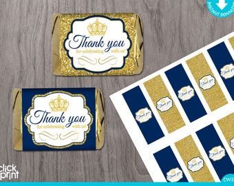 Baby Shower Navy Blue and Gold Print Yourself Nugget Chocolate Bar Wrappers, Prince Baby Shower, Prince Baby Shower Candy Wrappers