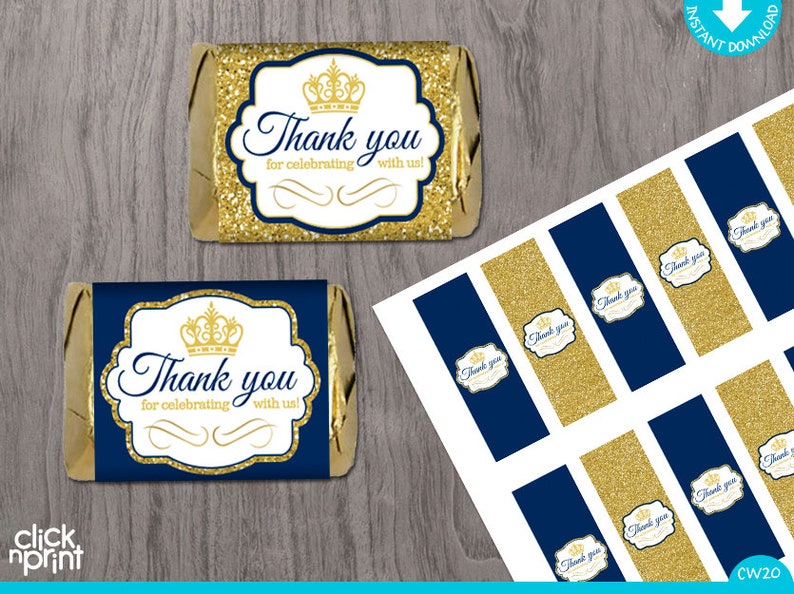 Baby Shower Navy Blue and Gold Print Yourself Nugget Chocolate Bar Wrappers, Prince Baby Shower, Prince Baby Shower Candy Wrappers image 1
