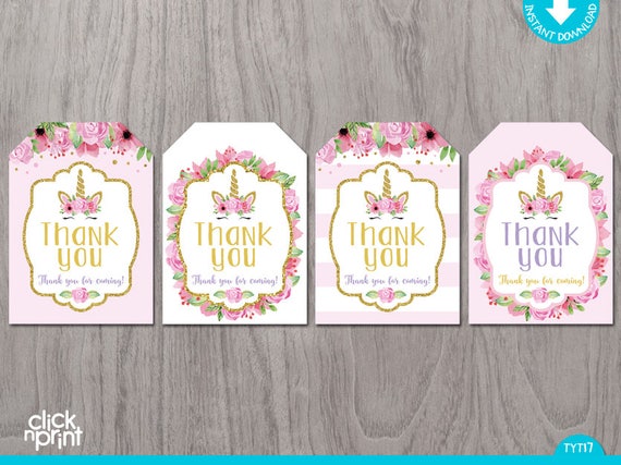 Unicorn Thank You Favor Tags printable | Instant download