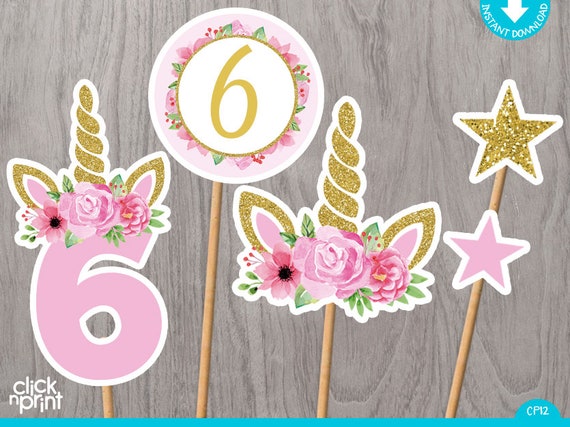 unicorn 6th birthday centerpieces print yourself printable etsy