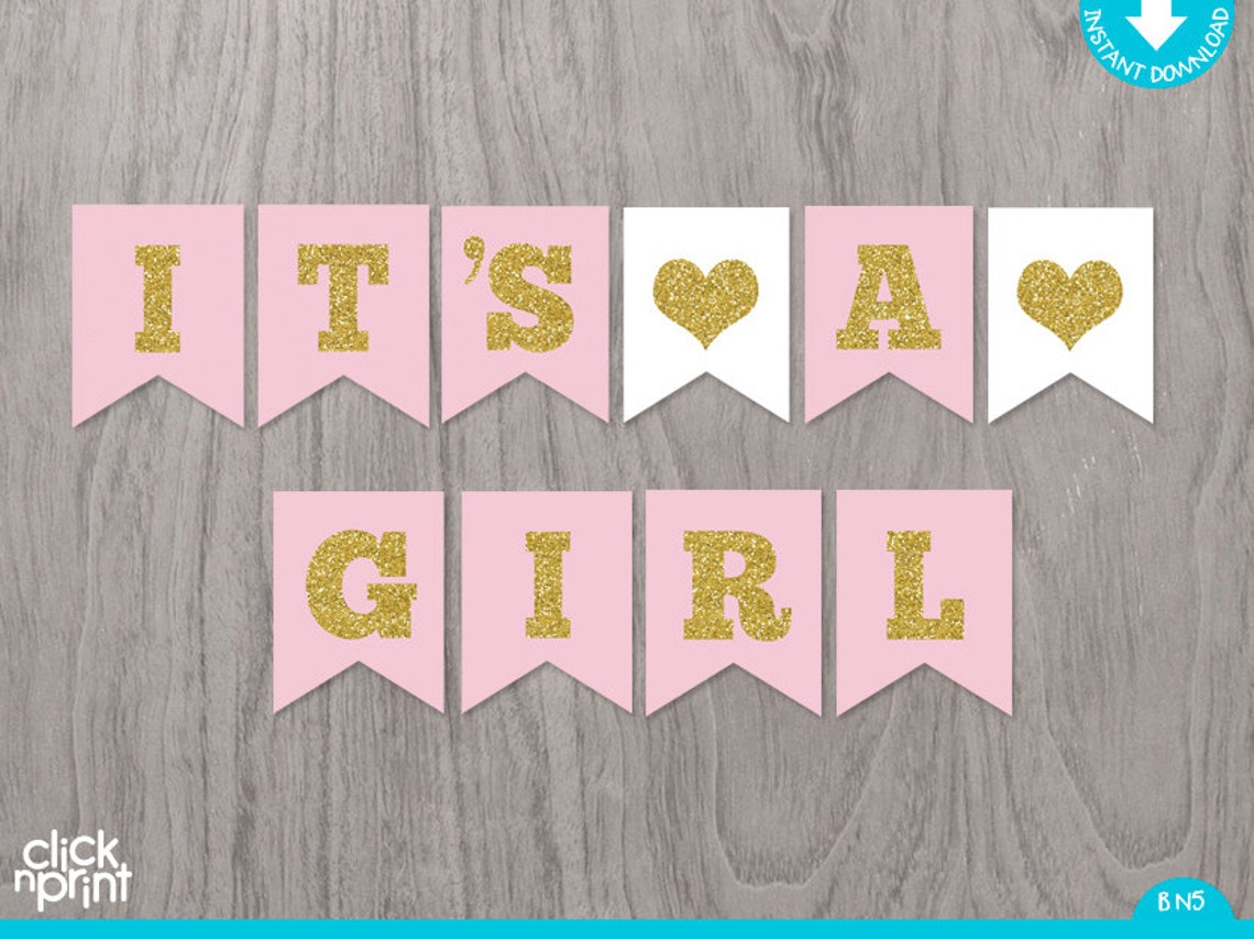 Pink and Gold Printable Baby Shower Girl Banner Printable Etsy