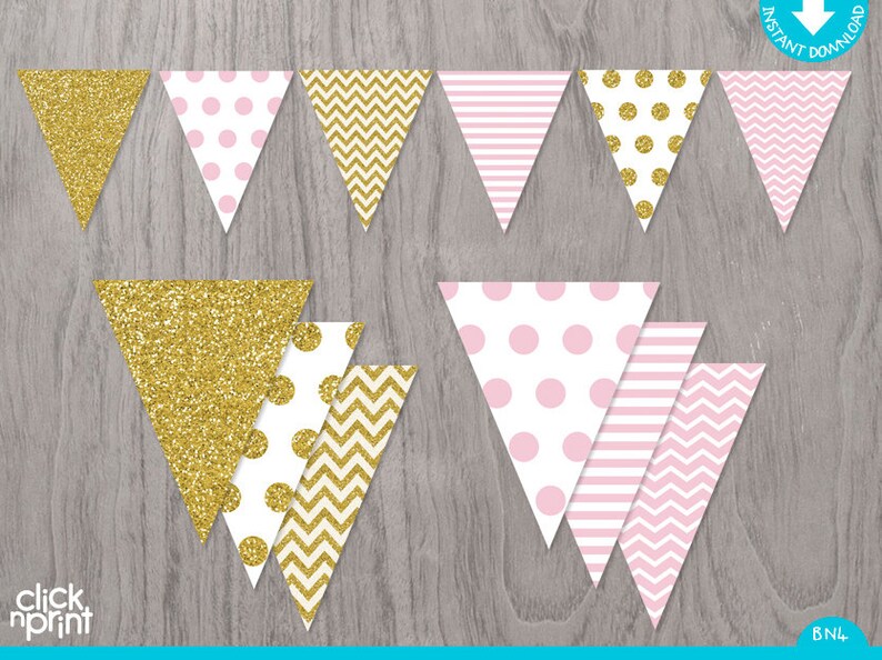 Pink and Gold Printable Birthday Banner, Printable Pink and Gold ...
