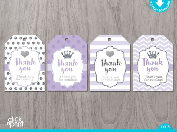 Lilac and Silver Glitter Print Yourself Thank You Tags, Printable Favor Tags, Baby Shower or Birthday Thank You Tags Il_570xn