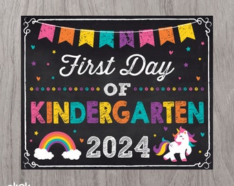 Unicorn First Day of Kindergarten Sign Instant Download Print Yourself, Unicorn First Day of Kindergarten Chalkboard, Printable School Sign