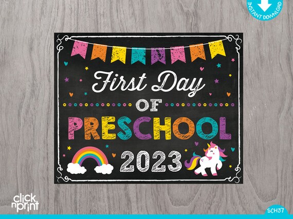 Unicorn First Day of Preschool Sign Instant Download Print Yourself, Unicorn First Day of Preschool Sign, Printable First Day Preschool Sign Il_570xn