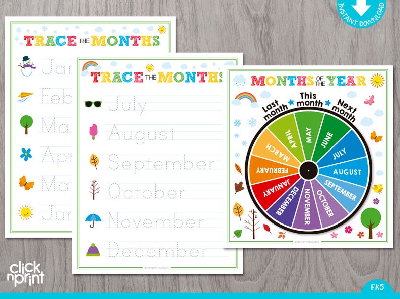 Months Of The Year Wheel Printable Months Wheel Educational Etsy